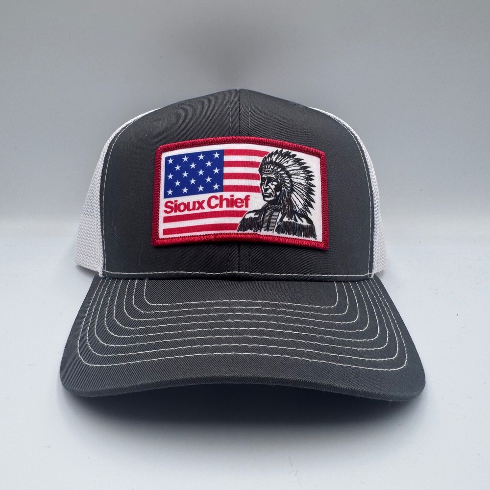 Richardson 112 Sioux Chief Trucker Hat Grey White Mesh Snapback Workwear Cap